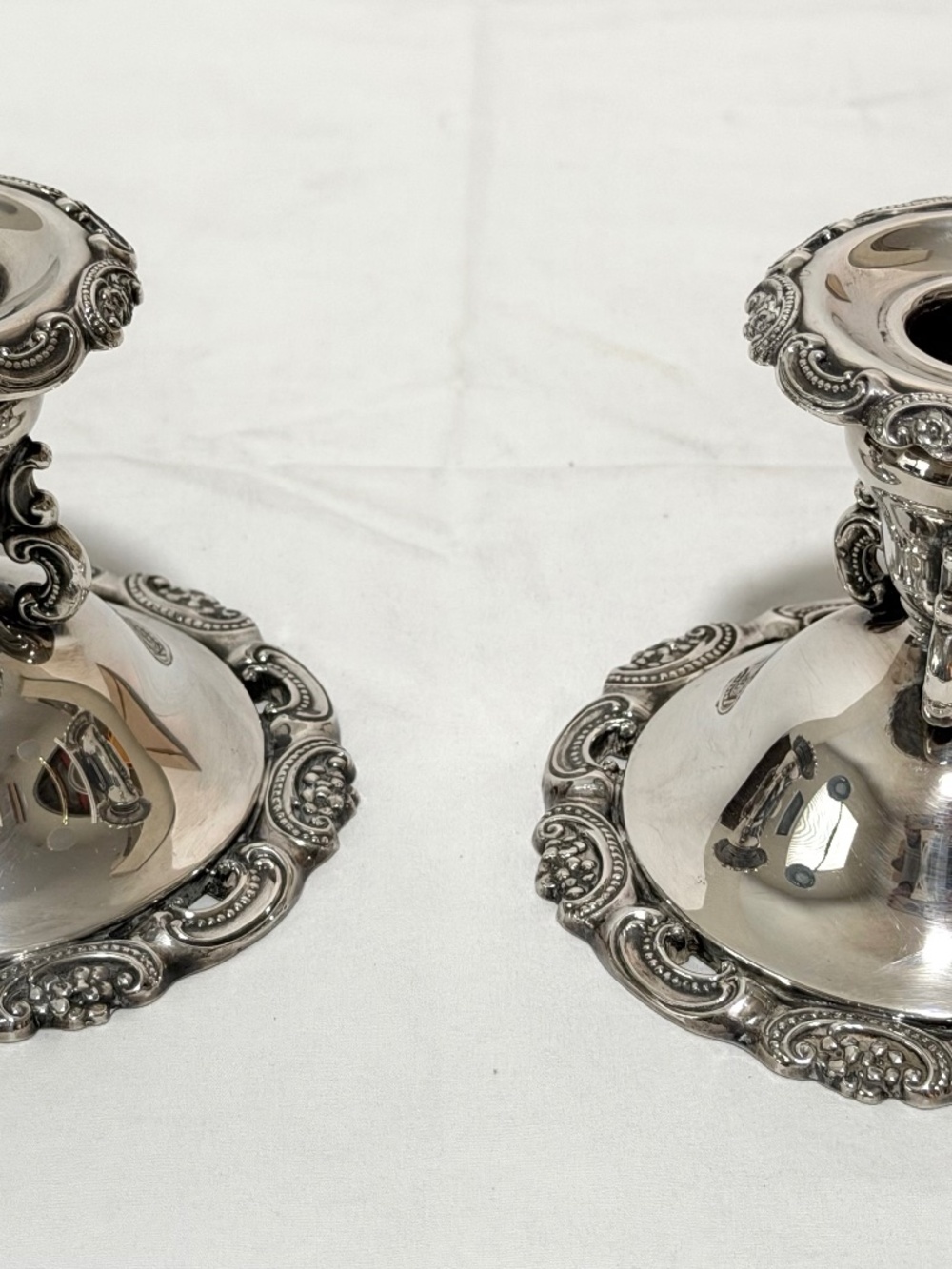 Vintage Pair Wallace Silverplate Candle Holders Baroque Pattern